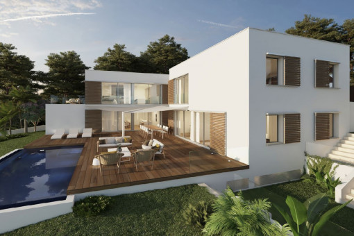 Plot with basic project for luxury villa with sea view and pool in Font de sa Cala